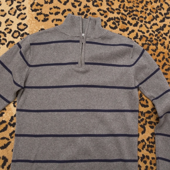 AMX preppy 1/4 zip cotton 1/4 zip sweater striped gray & navy size Large 14-16 - Picture 2 of 6